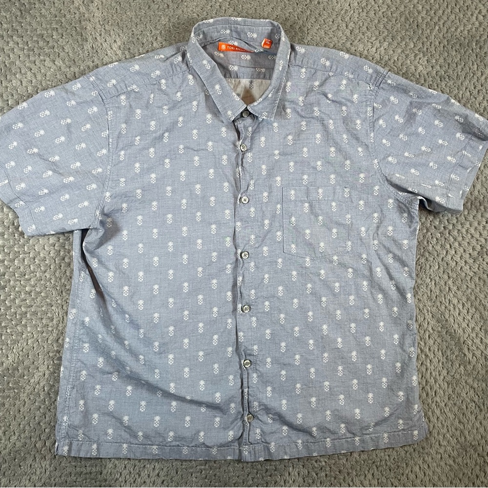 Tori Richard Short Sleeve Button Up Men's Size‎ XL Pineapple Hawaiian Chambray